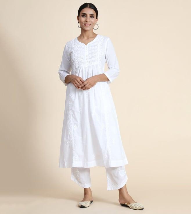 house of kari hok chikankari women long kurti white