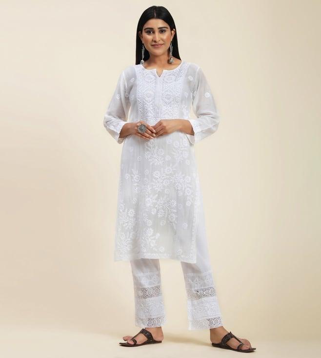 house of kari hok chikankari women long kurti white