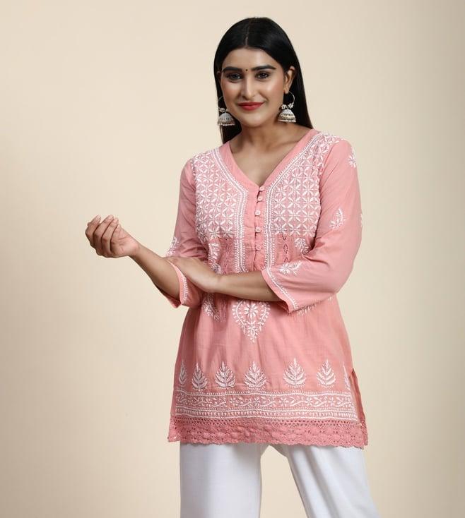 house of kari house of kari chikankari tunic for women -pink