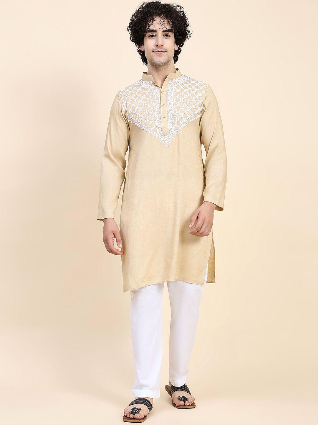 house of kari mandarin collar chikankari pure cotton kurta