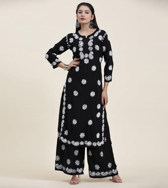 house of kari samma chikankari co-ord set in modal cotton for women in black