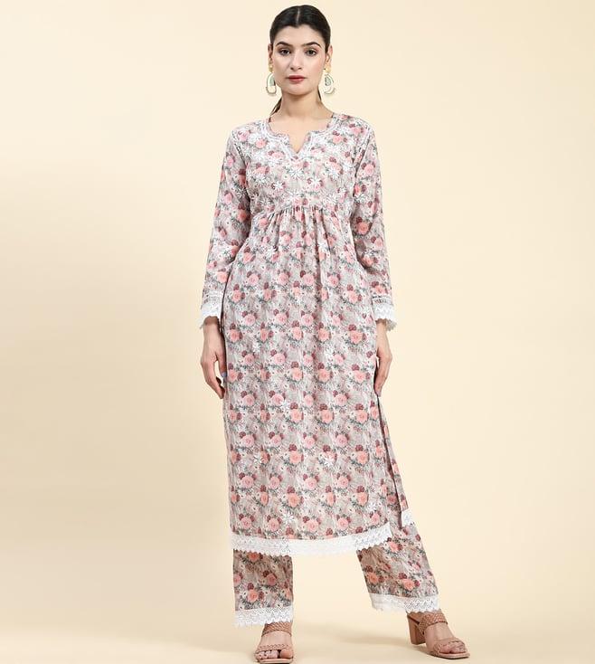 house of kari samma chikankari co-ord set in mul cotton for women in pink