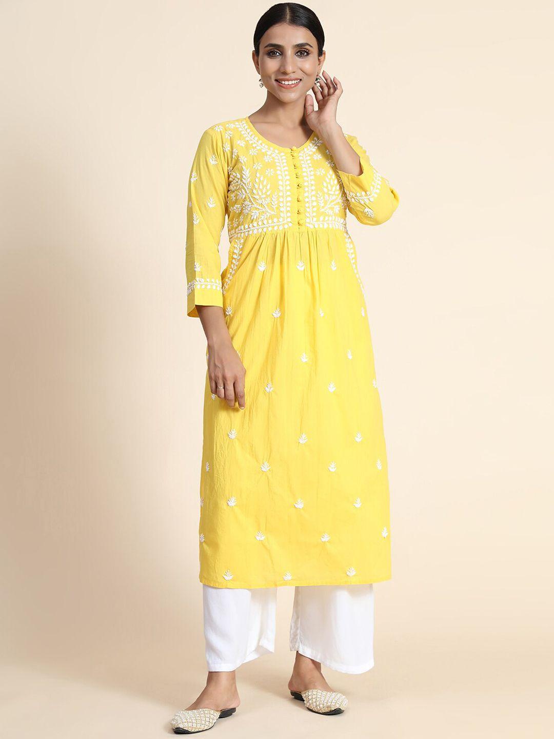 house of kari women cotton floral embroidered thread work kurta