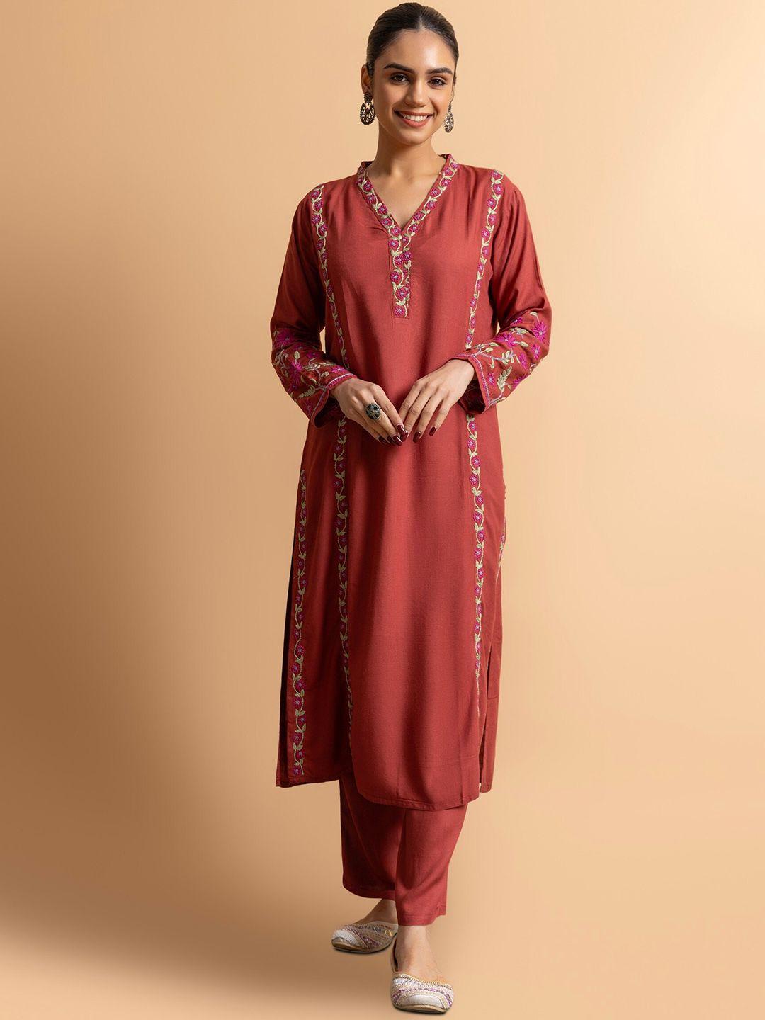 house of kari women floral embroidered regular chikankari kurta with trousers