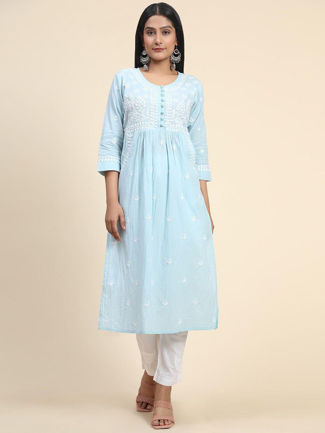 house of kari women floral embroidered thread work anarkali cotton kurta