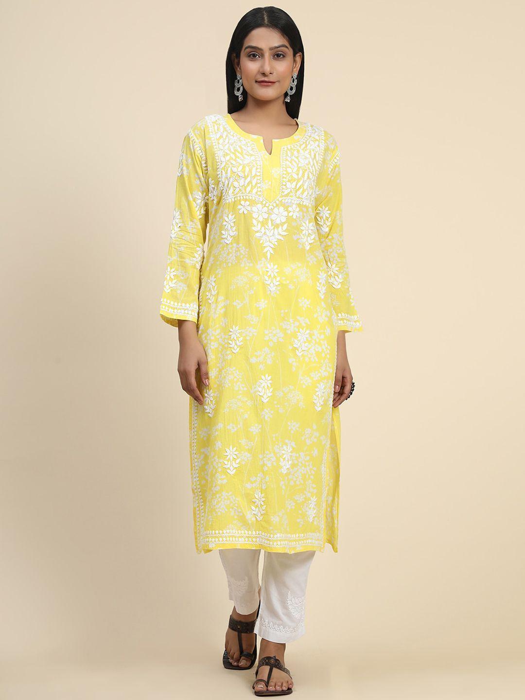 house of kari women floral printed thread work cotton kurta