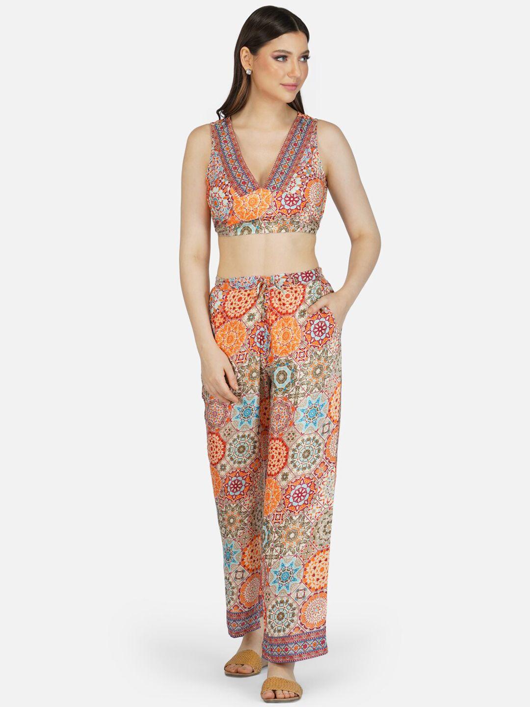 house of kari women multicoloured printed 3-piece co-ord set