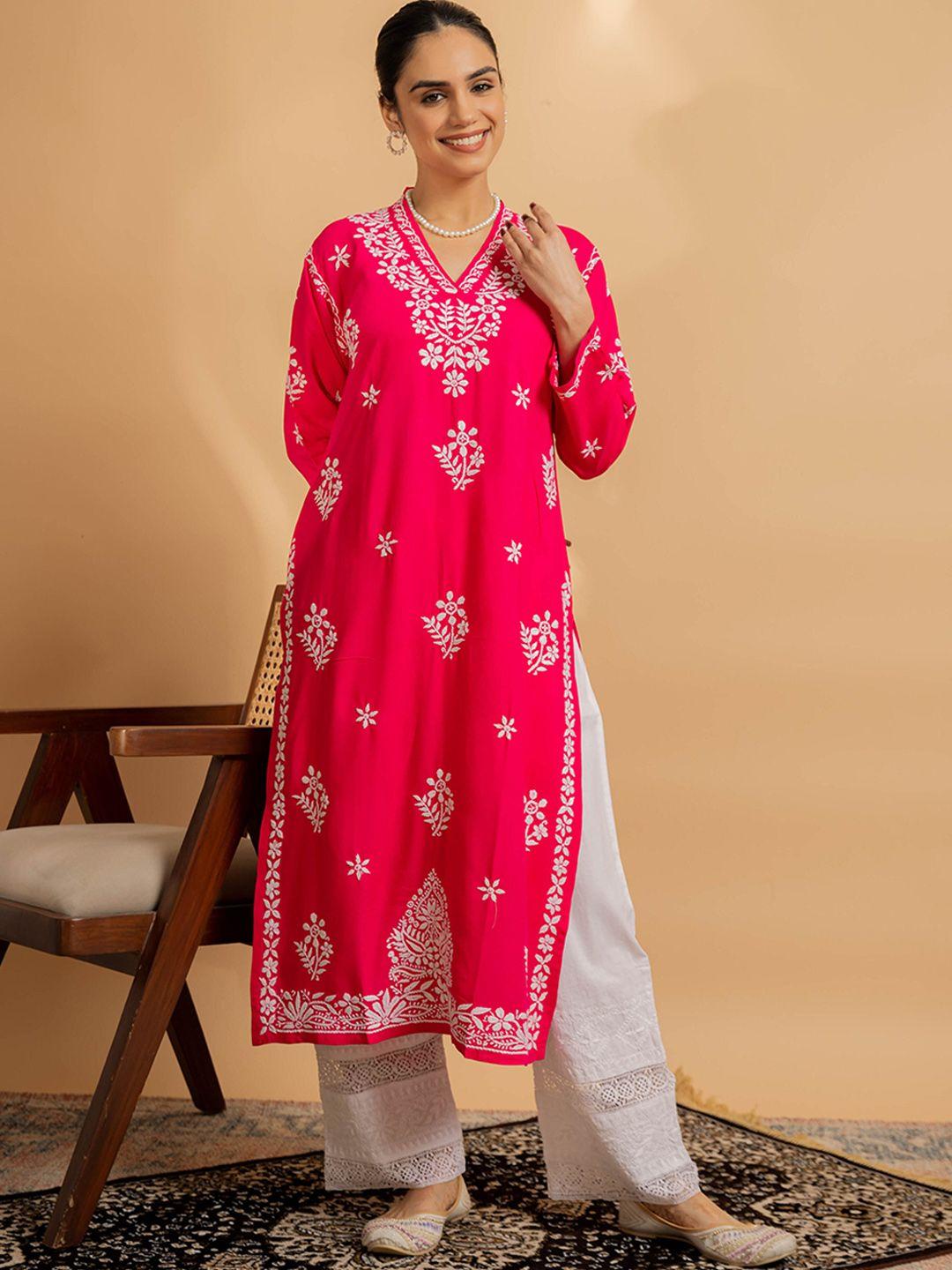 house of kari women pink embroidered kurta