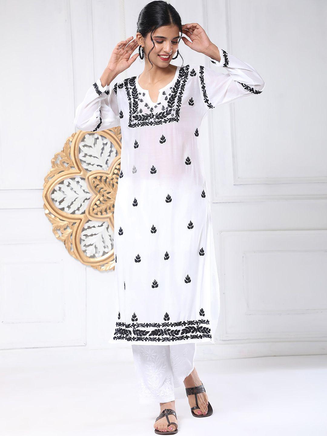 house of kari women white quirky embroidered flared sleeves mirror work kurta