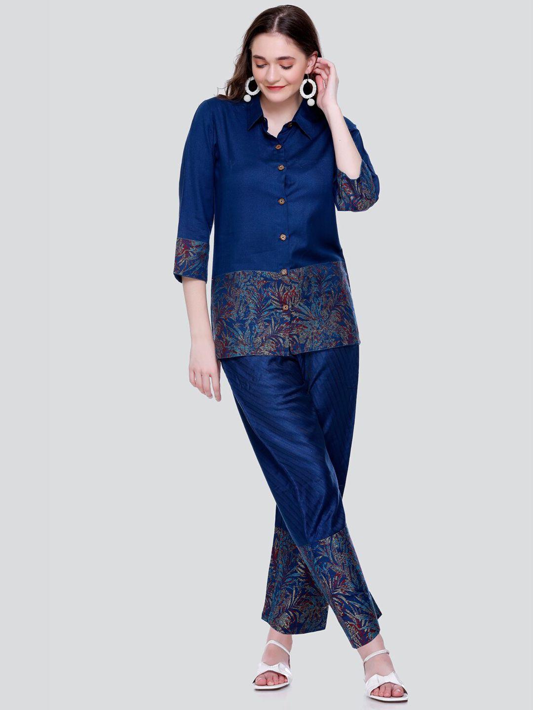 house of kirna's with logo of hok floral printed shirt collar shirt & trouser