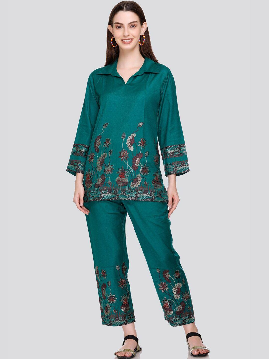 house of kirna's with logo of hok floral woven design acrylic tunic & trouser co-ords