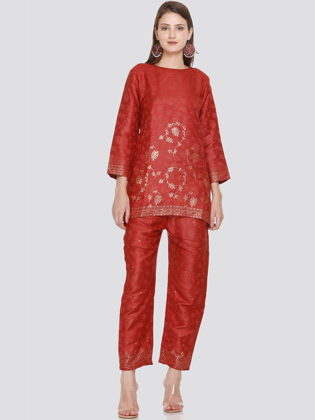 house of kirna's with logo of hok printed round-neck tunic with trouser co-ords