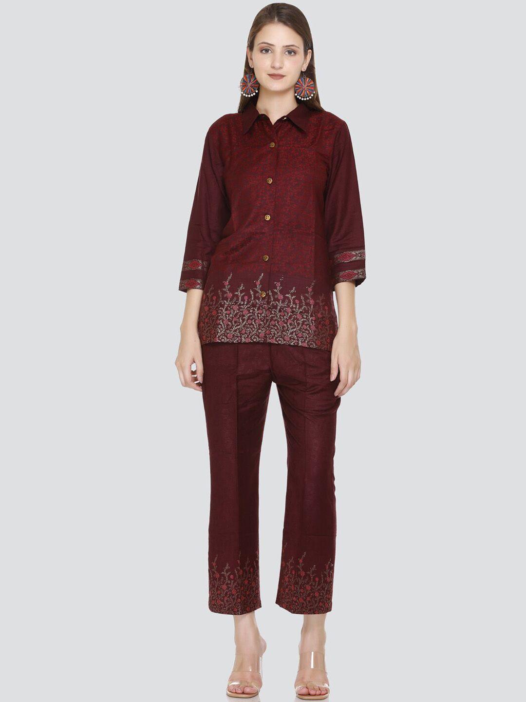 house of kirna's with logo of hok printed shirt collar tunic with trousers co-ords