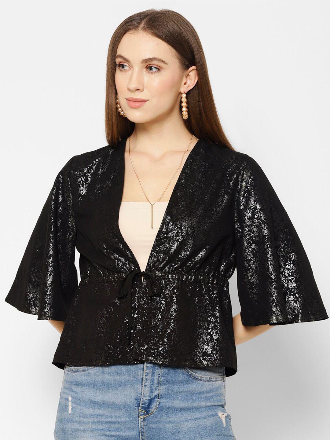 house of kkarma black embellished georgette cinched waist top