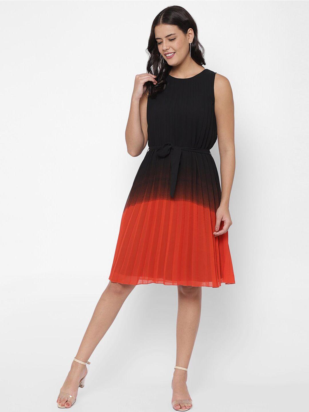 house of kkarma dyed georgette round neck fit and flare dress