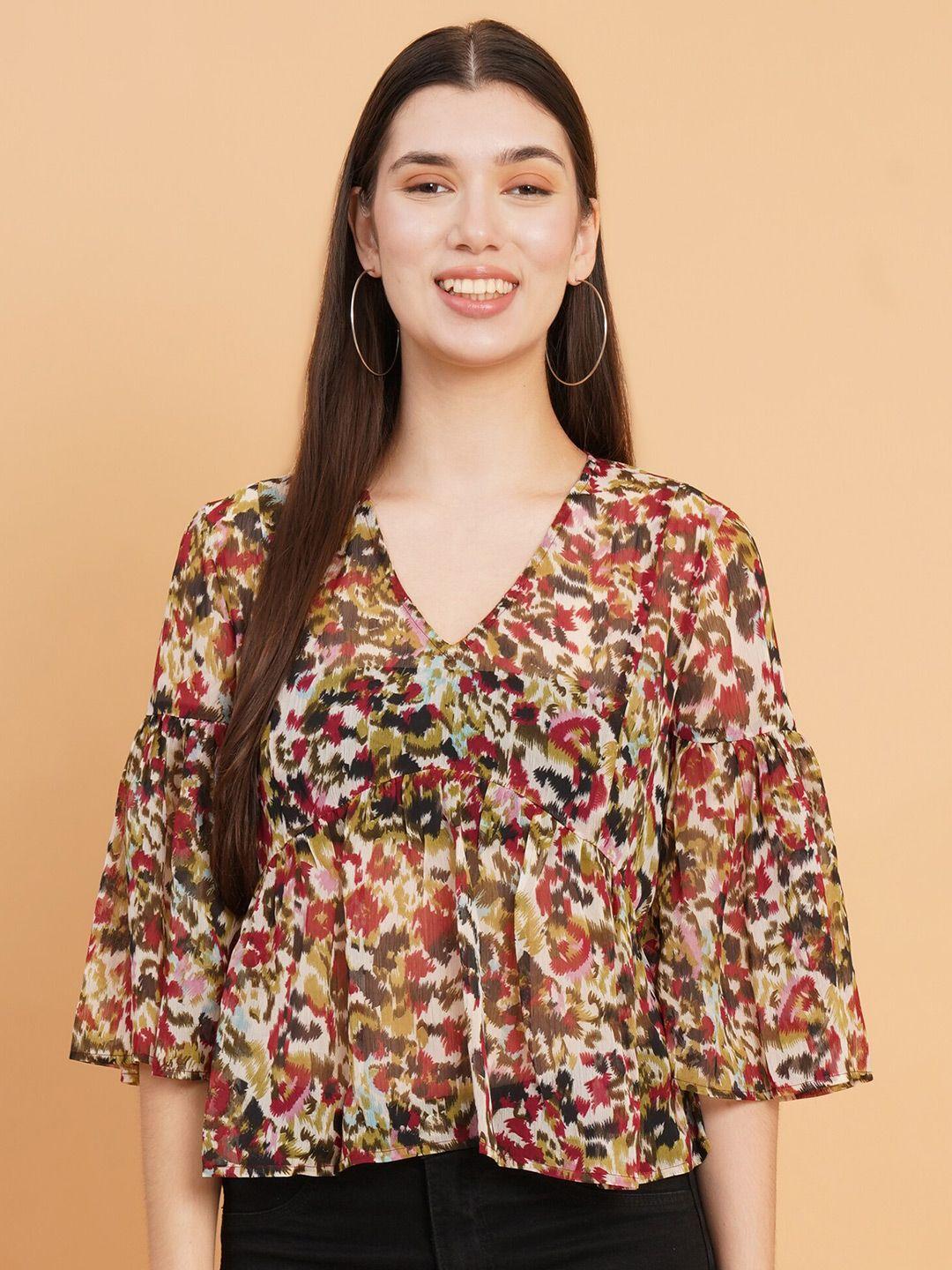 house of kkarma floral printed flared sleeve chiffon empire top