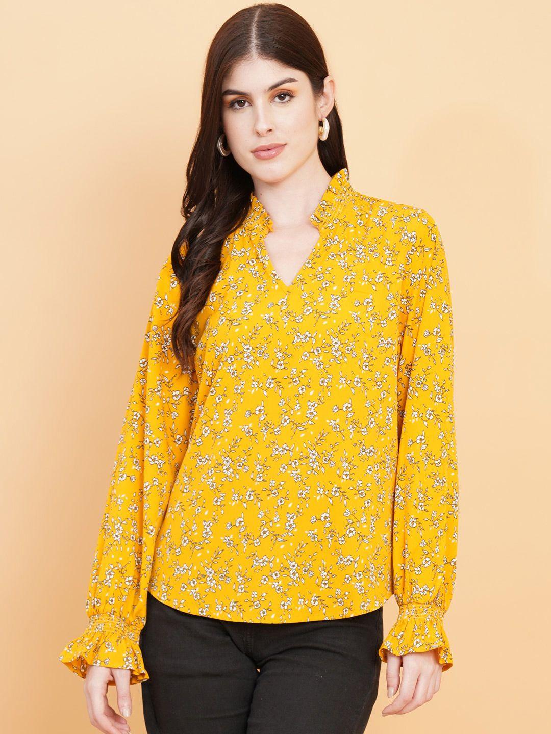 house of kkarma floral printed mandarin collar crepe top