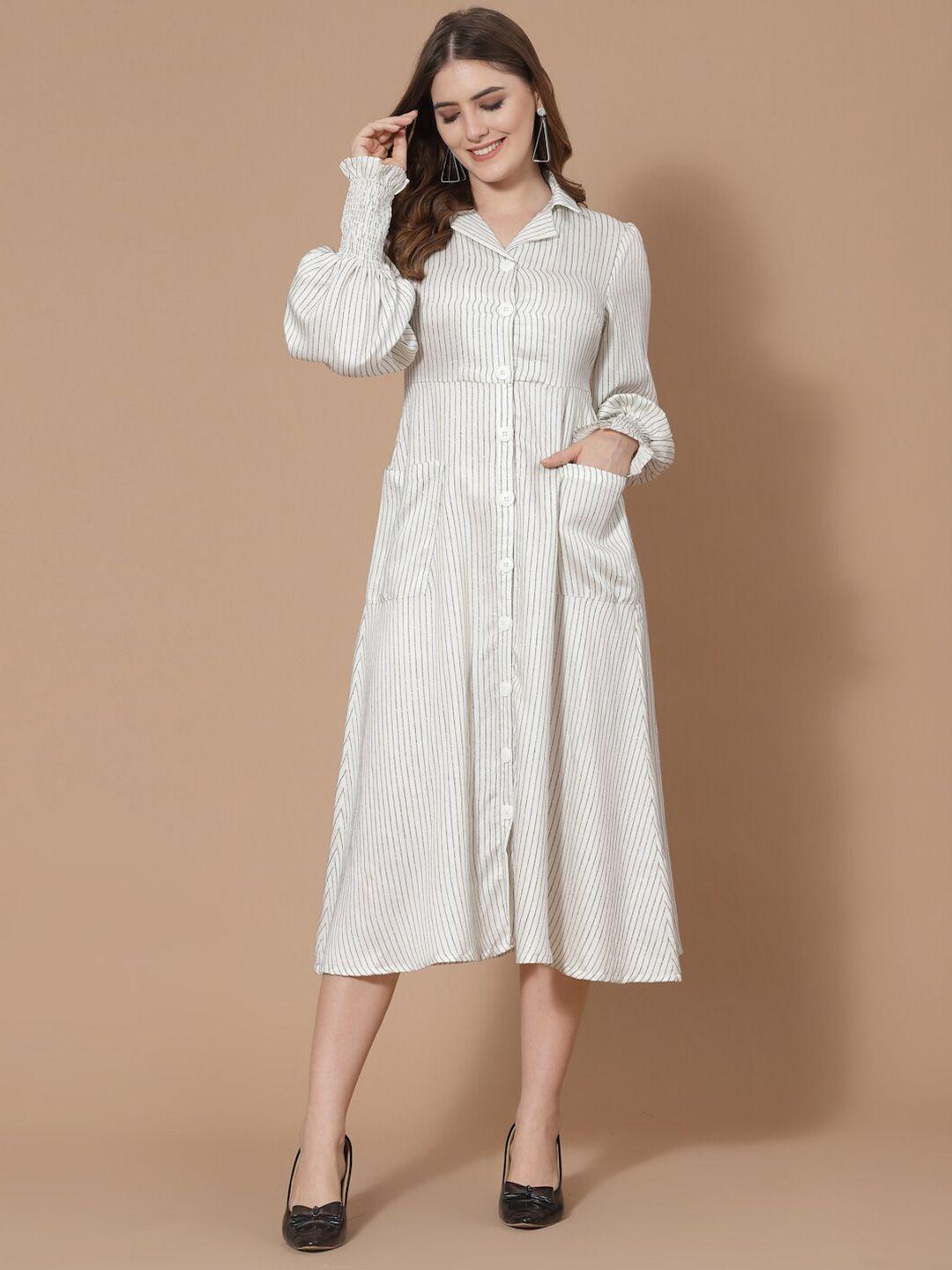 house of kkarma off white cotton striped shirt midi dress