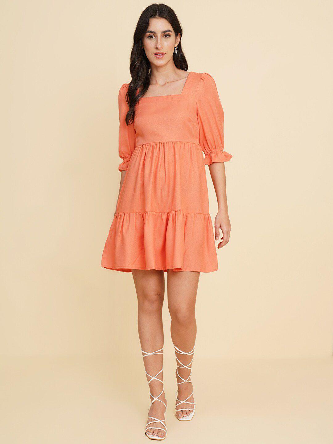 house of kkarma square neck puff sleeve fit & flare dress