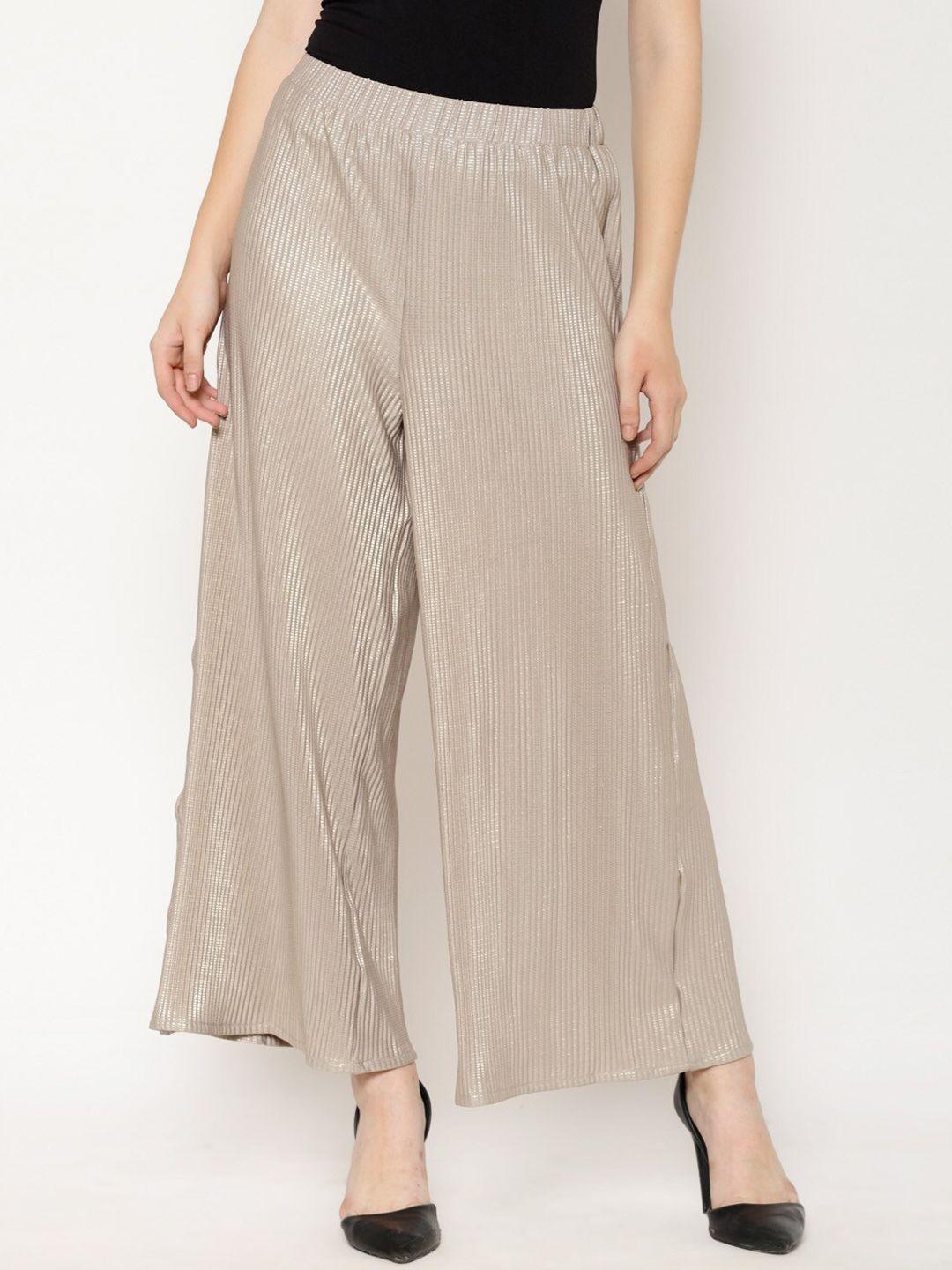 house of kkarma women beige loose fit striped parallel trousers