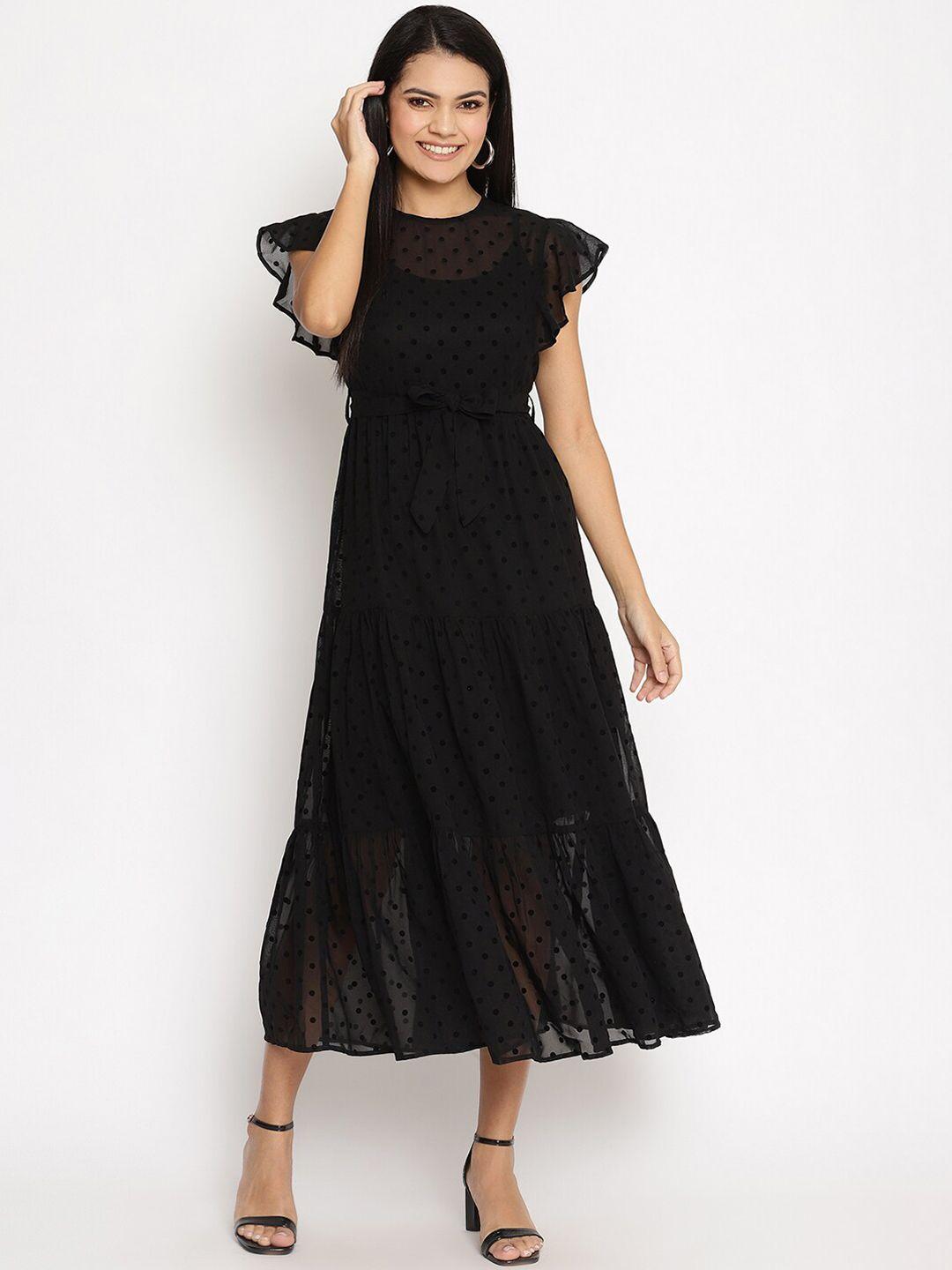 house of kkarma women black printed a-line dress