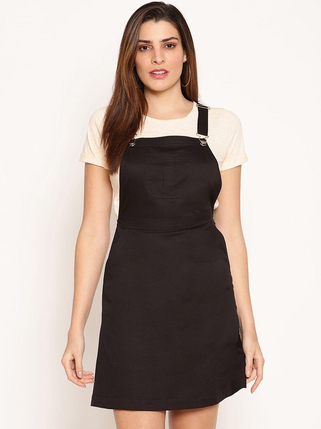 house of kkarma women black solid pinafore dress