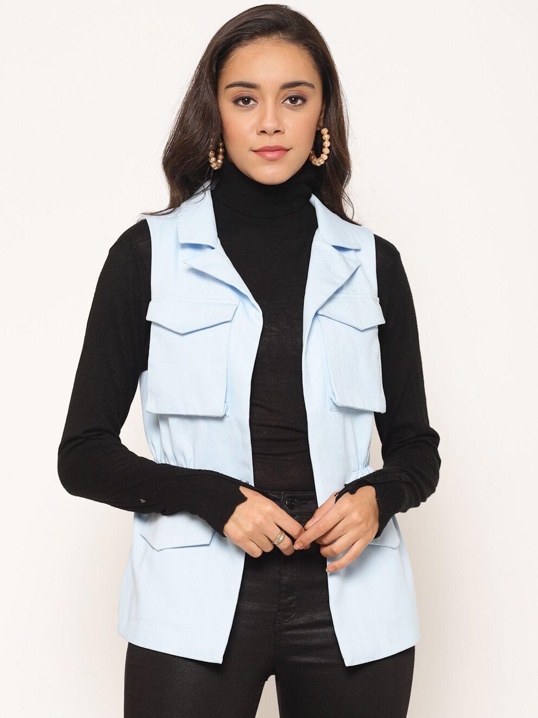 house of kkarma women blue solid tailored jacket