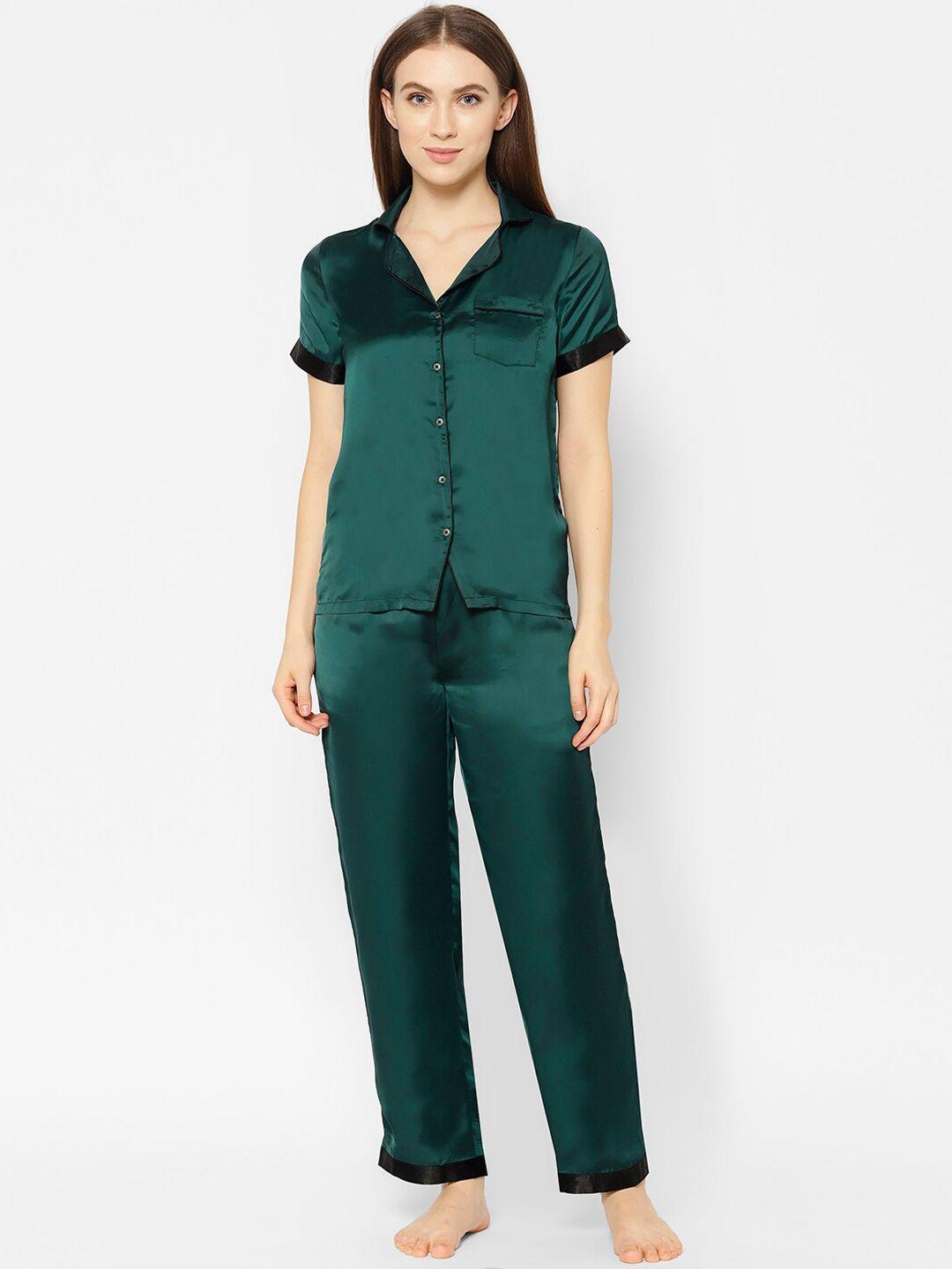 house of kkarma women green solid night suit