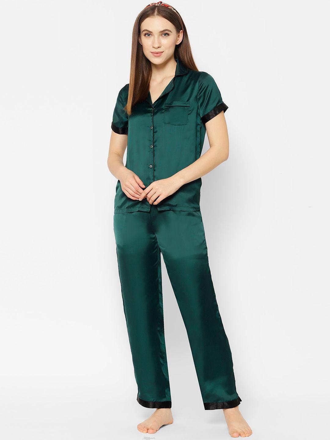 house of kkarma women green solid night suit