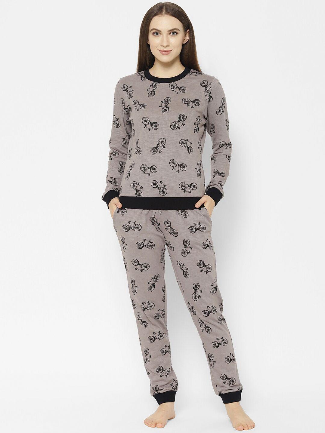 house of kkarma women grey printed night suit