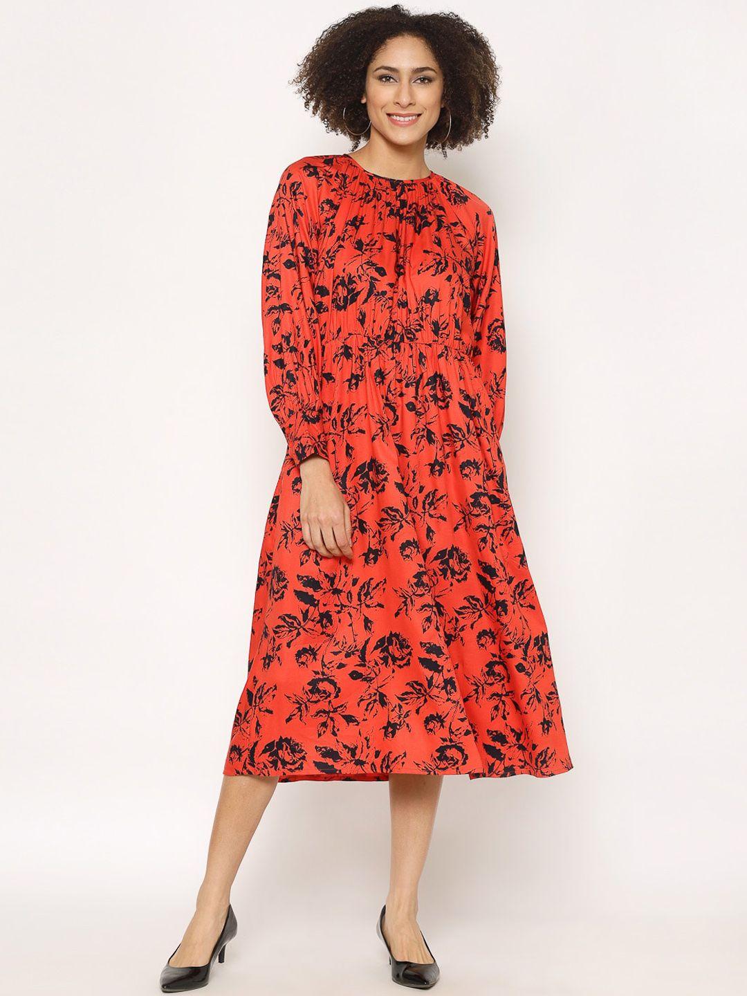 house of kkarma women red printed fit and flare dress