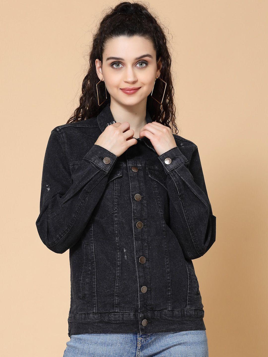 house of kkarma women solid washed denim jacket