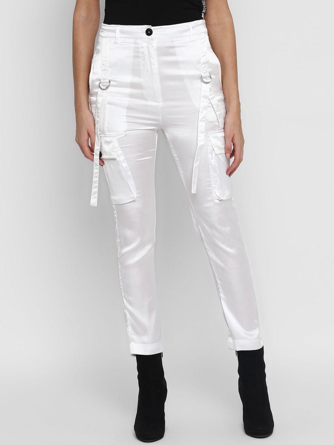 house of kkarma women white slim fit solid cargos