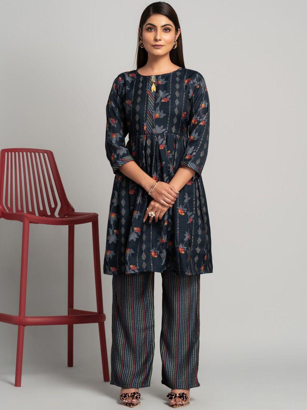 house of mira floral printed anarkali kurta with trousers