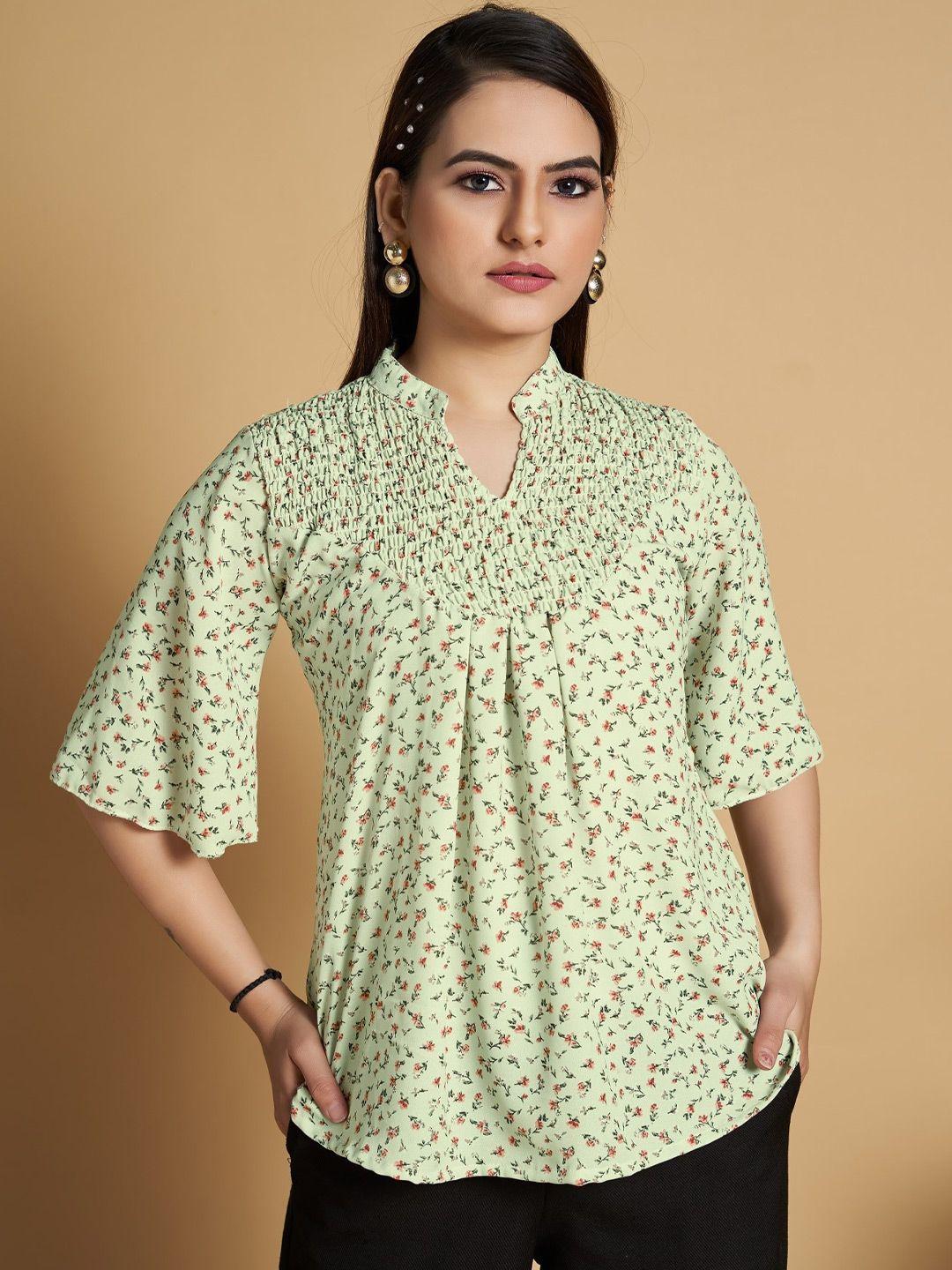 house of mira floral printed mandarin collar flared sleeve top