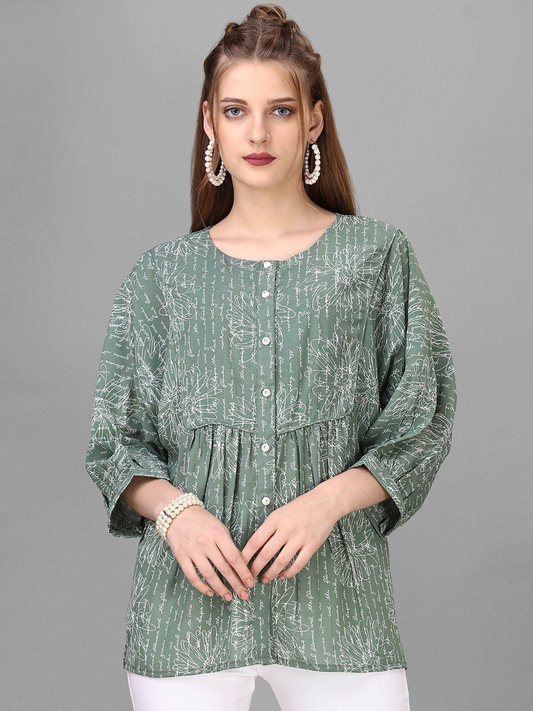 house of mira green print top