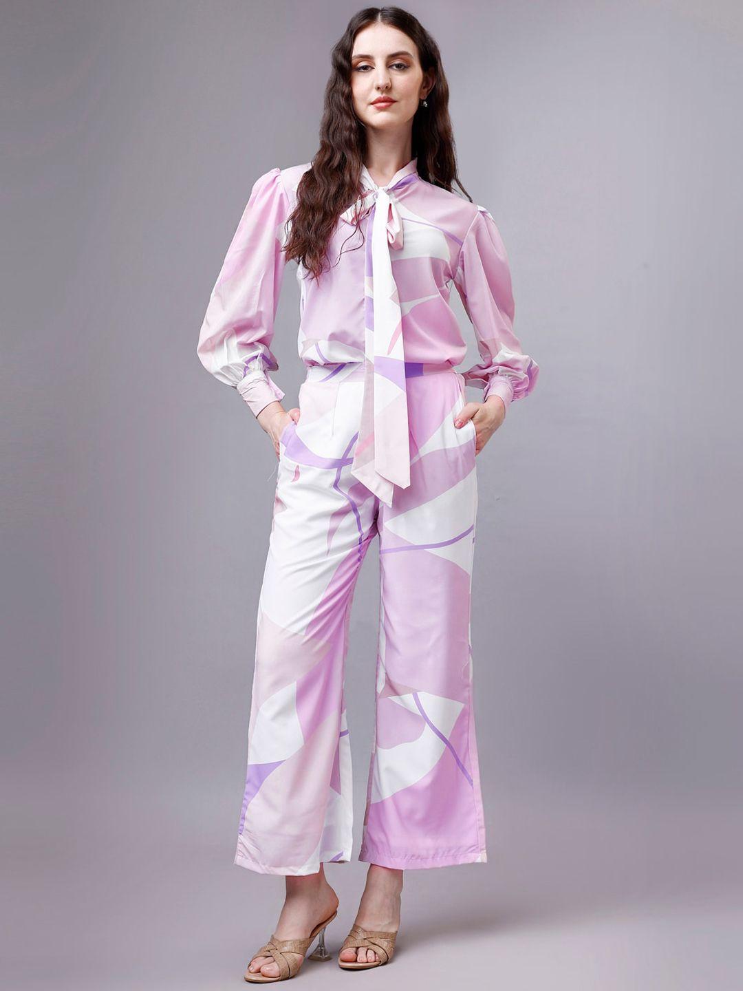 house of mira printed tie-up collar shirt with trousers co-ords