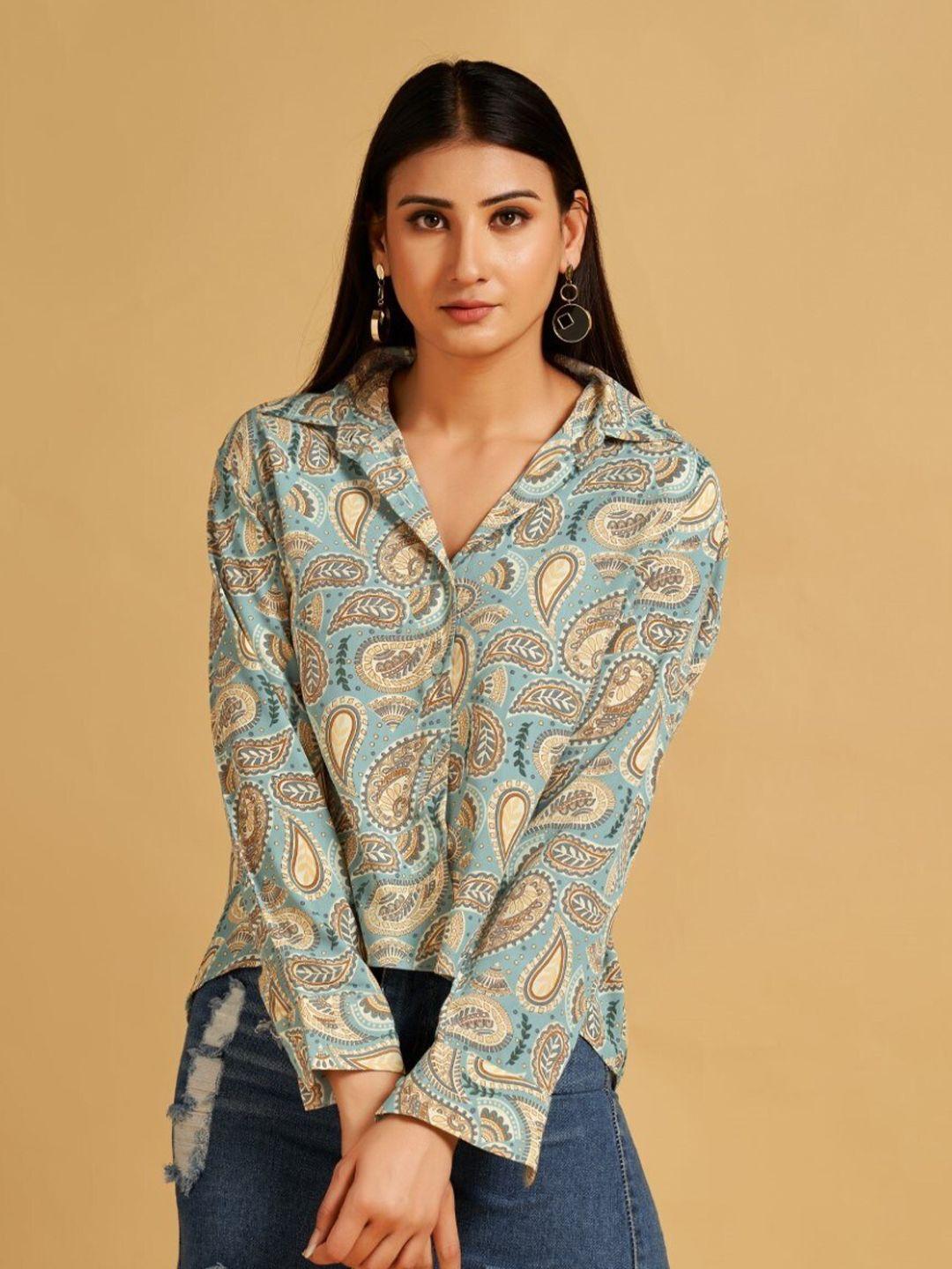 house of mira standard tailored fit ethnic motifs printed casual shirt