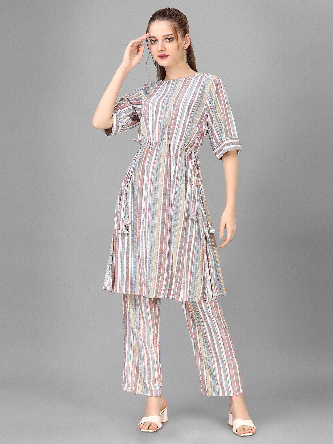 house of mira striped round neck tunic with flared trouser co-ords