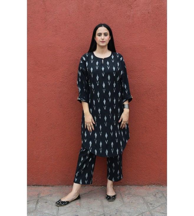 house of moxa black ikat antifit kurta with pant