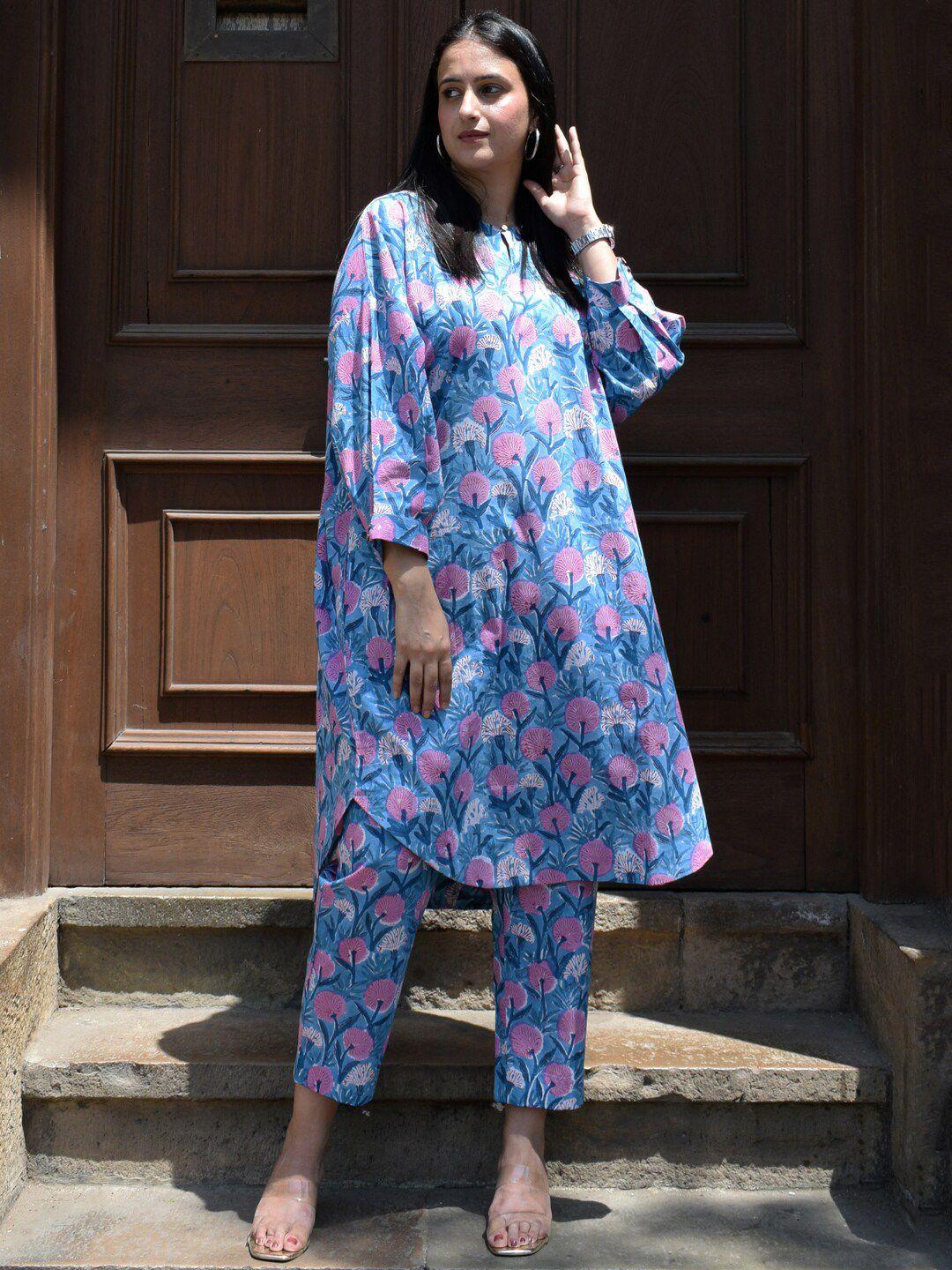 house of moxa floral printed regular pure cotton kurta with pyjamas
