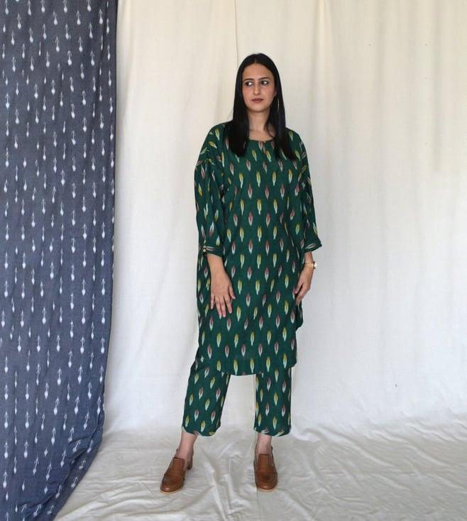 house of moxa green ikat antifit kurta with pant