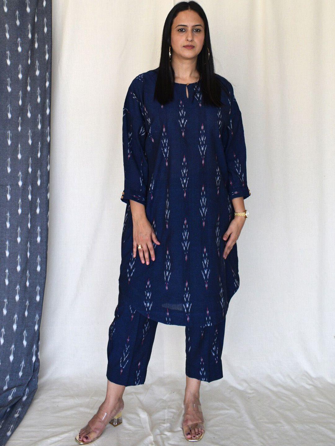 house of moxa ikat antifit pure cotton kurta with pyjamas