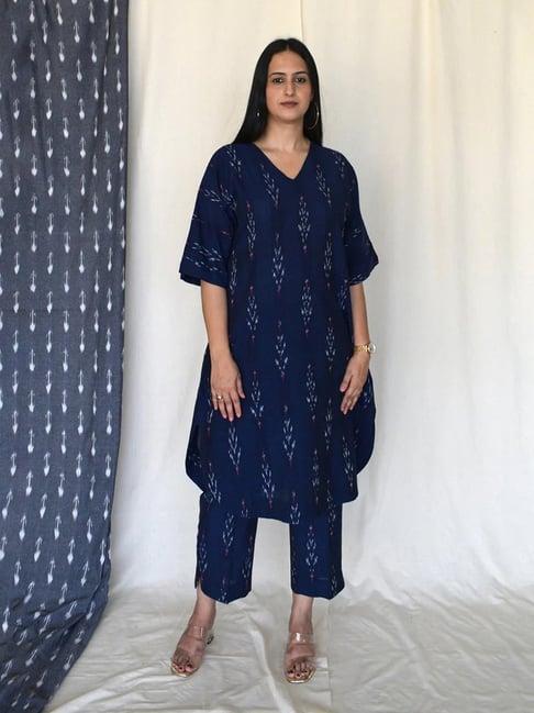 house of moxa navy blue ikat choga and pants