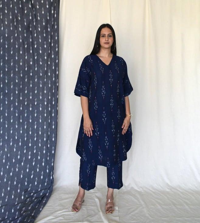 house of moxa navy blue ikat choga and pants