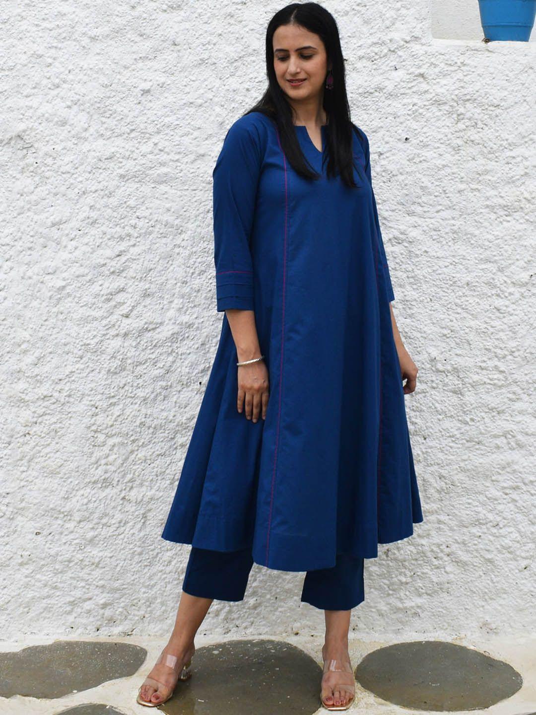 house of moxa women blue regular pure cotton kurta with pyjamas