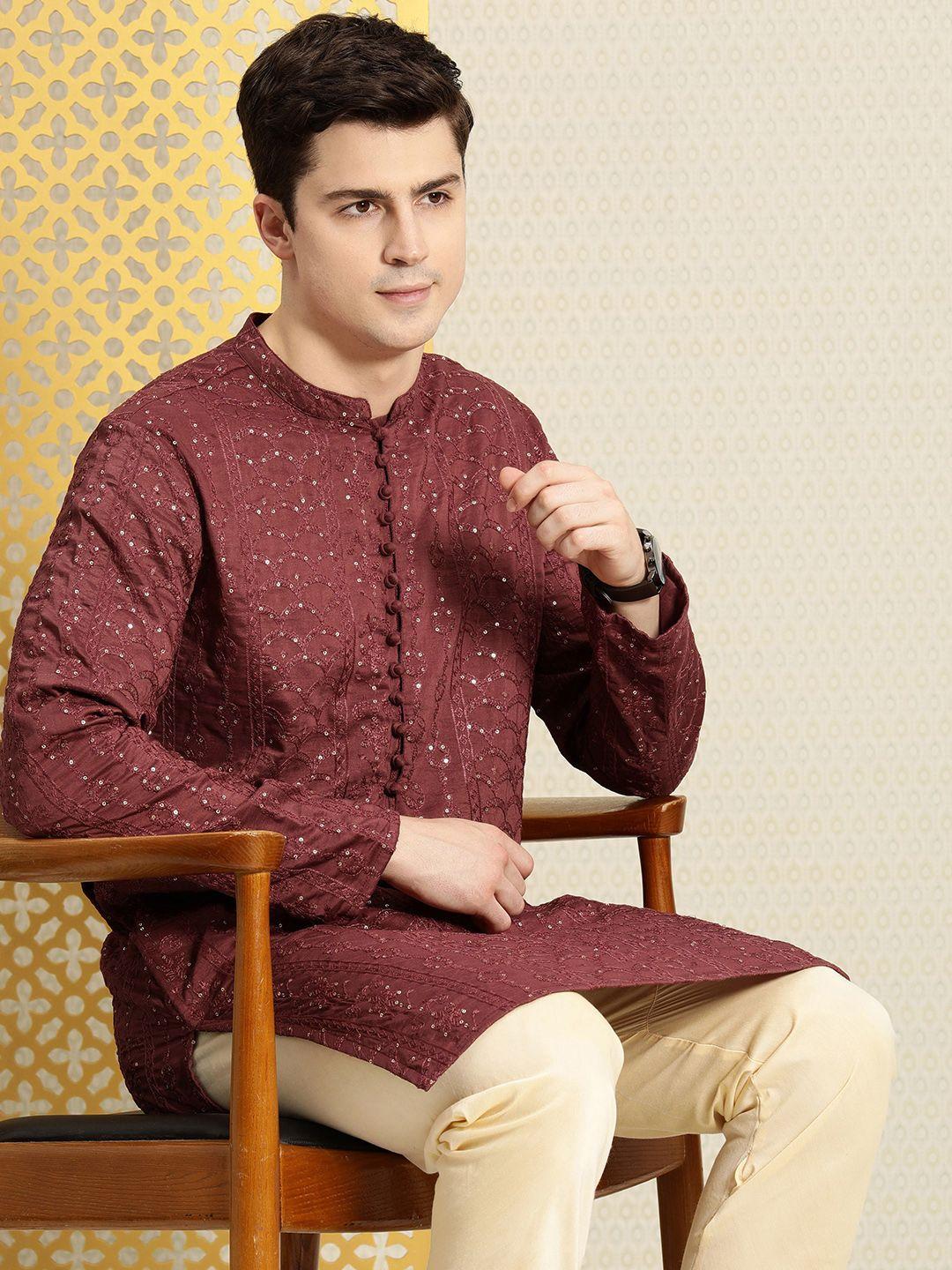 house of pataudi  jashn ethnic motifs embroidered sequinned kurta