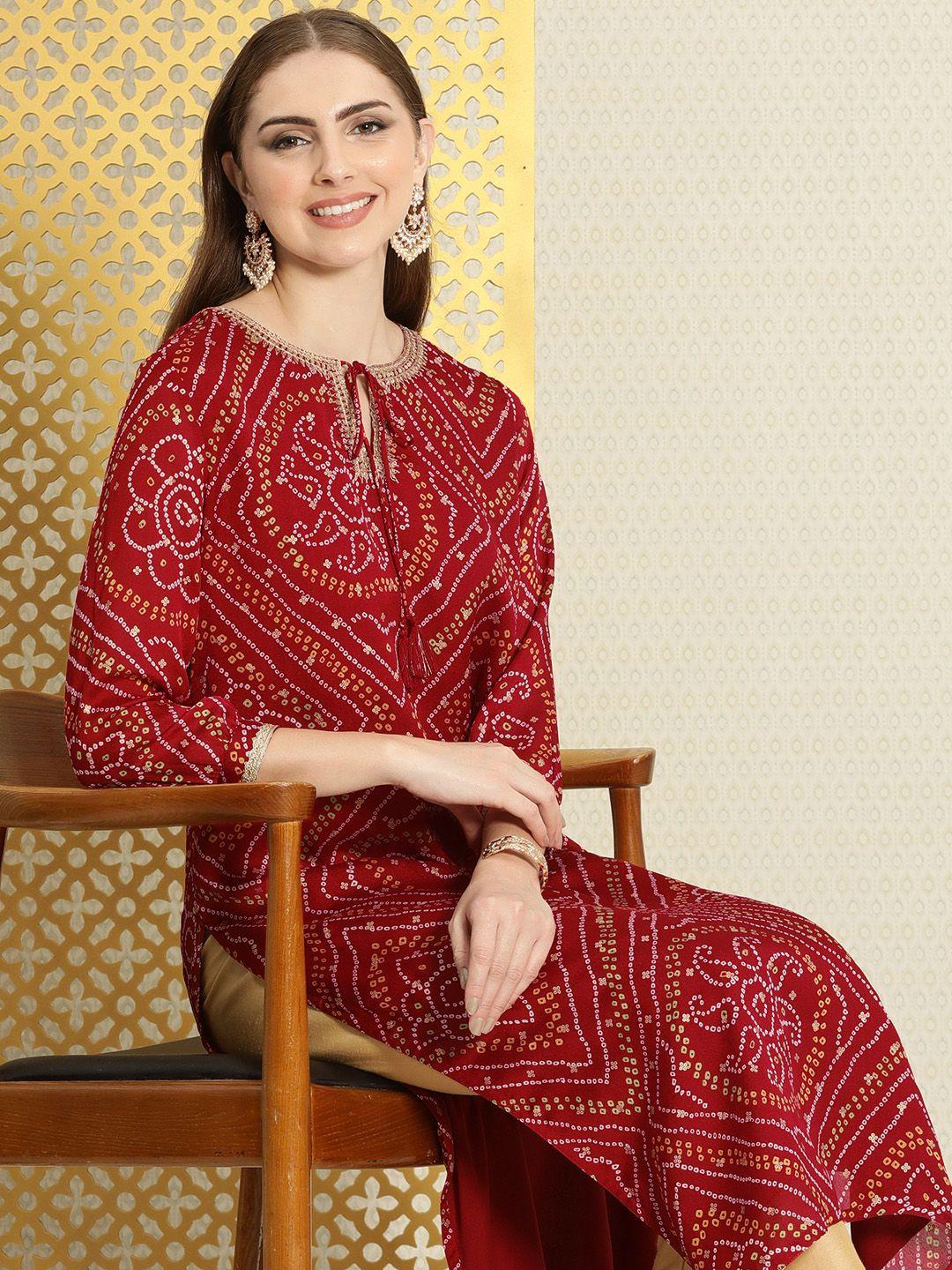 house of pataudi bandhani printed tie-up neck jashn kurta