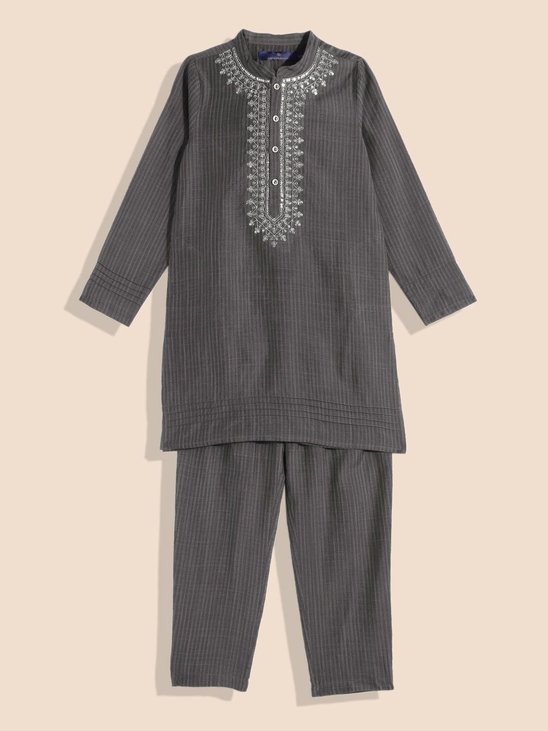 house of pataudi boys grey sequinned kurta with pyjamas