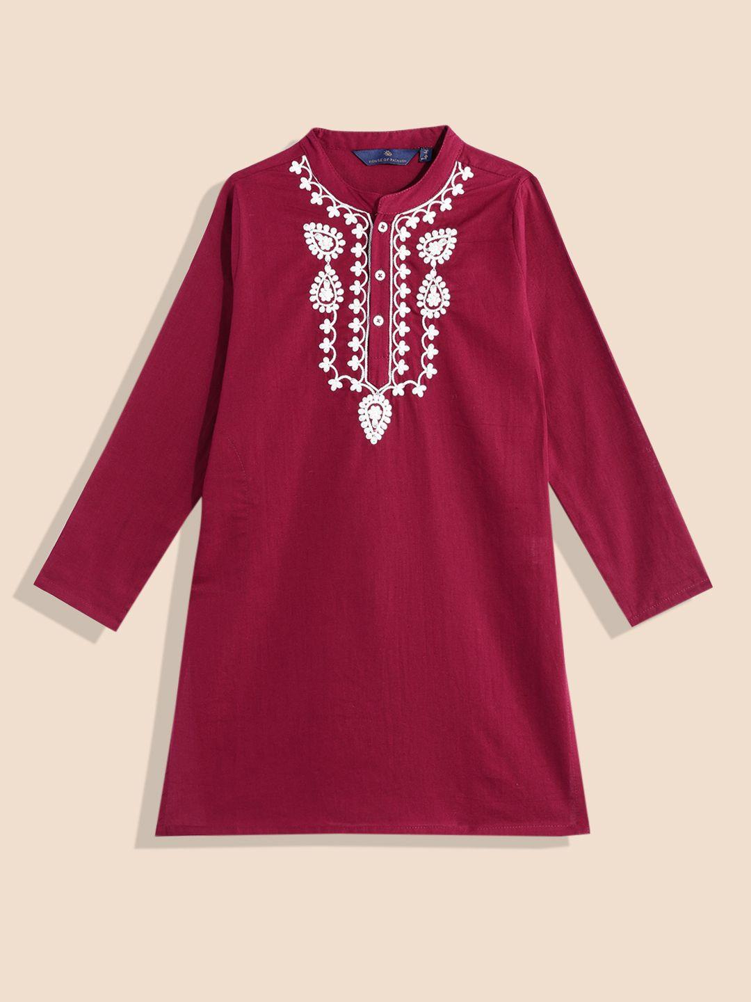 house of pataudi boys woven design pure cotton kurta